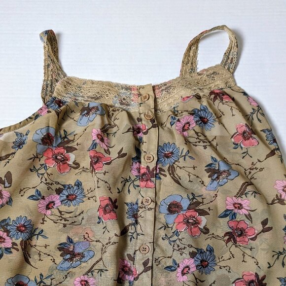 FULL TILT Women's Shoulder Strap Top Blouse Size M Tan Floral Print NWOT - Picture 3 of 4